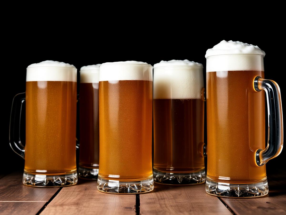 Frisch gezapftes Bier in Masskrügen