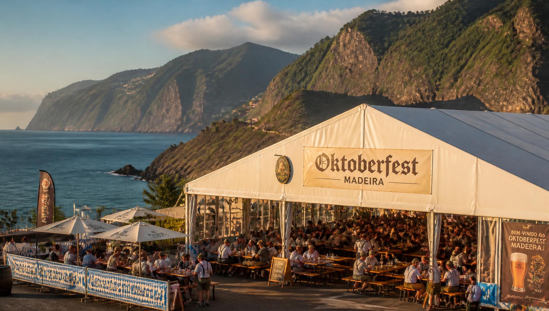 Oktoberfest-Festzelt über der Küste von Madeira